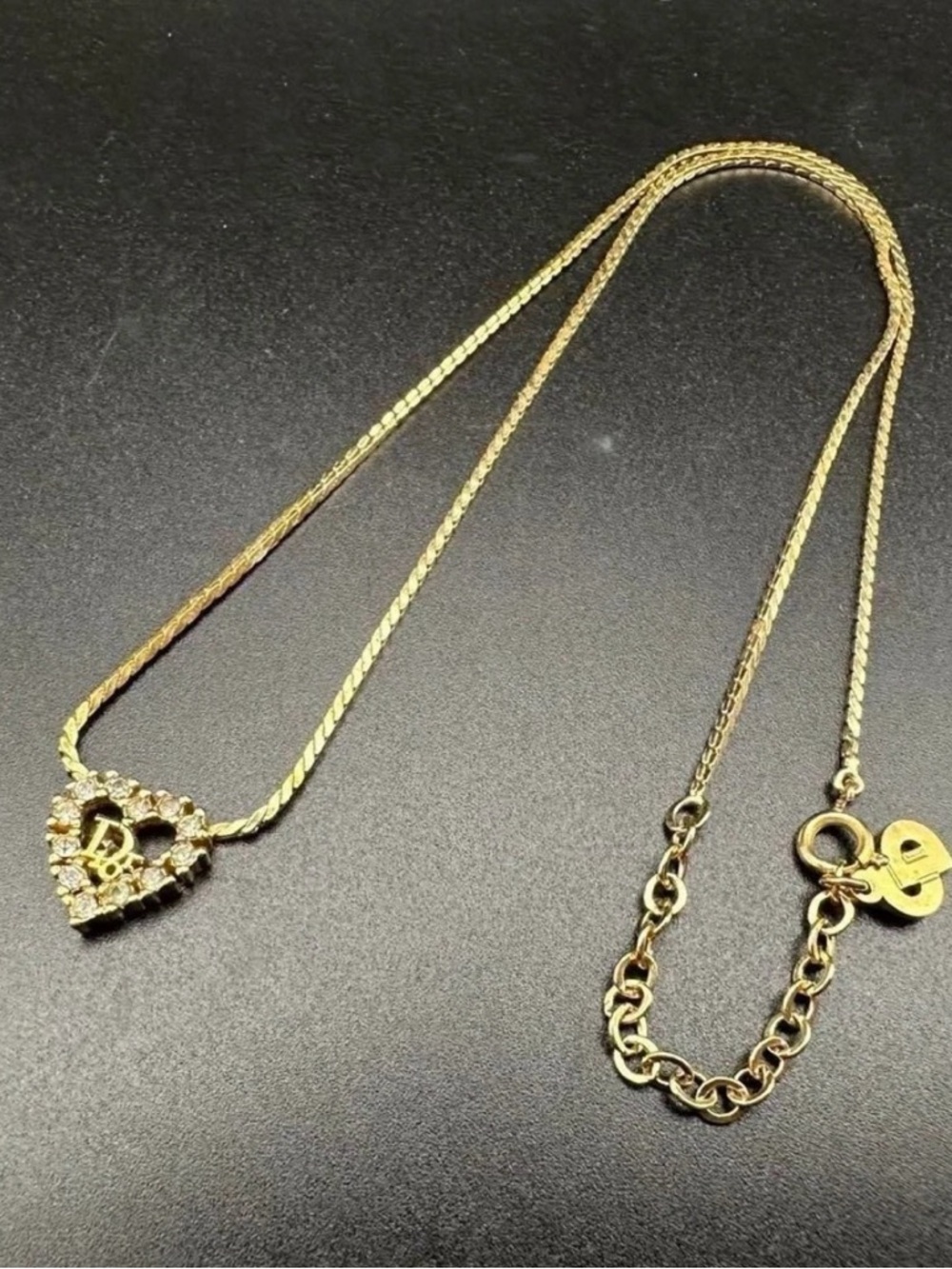 Christian Dior Gold Plated Heart Pendant Necklace with Clear Crystals - Picture 6 of 15